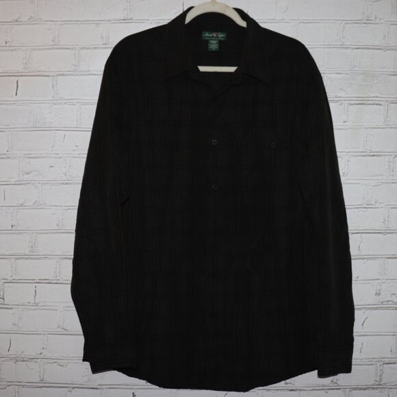 Gray plaid luxury microfiber button-down long sleeve shirt size XL David Taylor - Picture 7 of 7